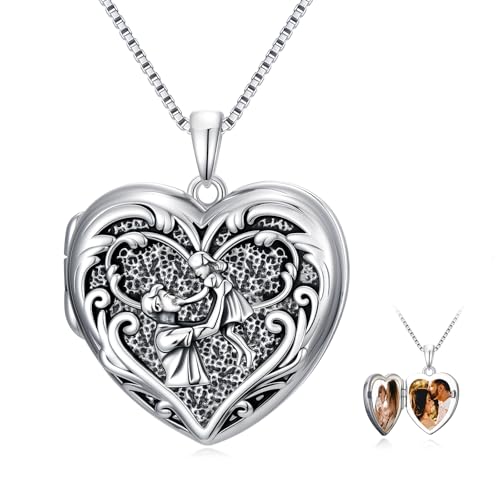 Poiuy Heart Locket Necklace for Women Photo Locket Necklace Gifts For Women | That Holds Pictures Locket Jewelry Anniversary Birthday Christmas Memento Gifts for Mom Daughter Women Girlfriend Sister - style: 03-father family