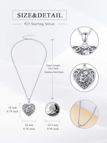 Personalized Heart Locket Necklace That Holds Pictures 925 Sterling Silver Custom Photo Lockets Necklaces Jewelry Gifts for Family Women Lover - color: Cat and Skull, style: Locket Only