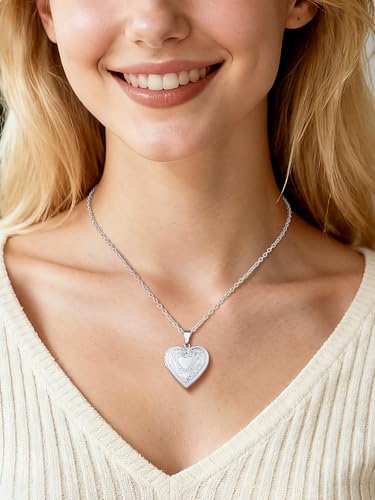 Custom4U Personalized Heart Locket Necklace with Pictures,Sunflower/Angel Wings/Heart Shaped Lockets Custom Photo,Gold/Rose Gold/White Lockets That Holds Picture,Customized Memorial Jewelry for Women - color: B-Heart-Steel(Locket Only)