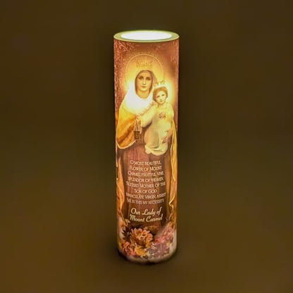 Our Lady of Mount Carmel LED Flameless Devotional Prayer Candle
