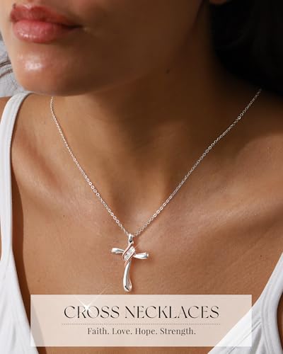 ACECHA Silver Cross Necklace for Women, Cubic Zirconia Pendant - color: CZ Cross 01