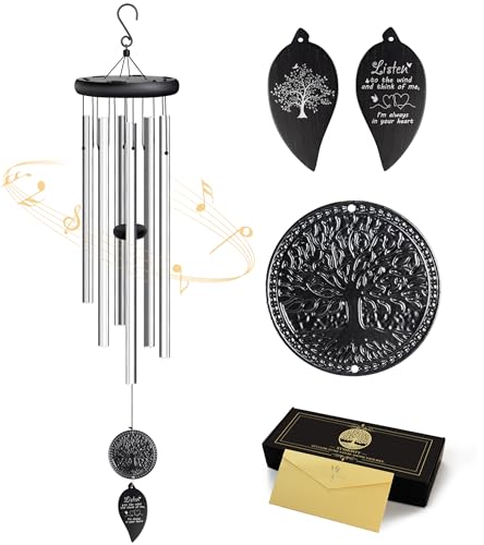 Memorial Wind Chimes for Loss of Loved One, Sympathy Wind Chimes with Tree of Life, Remembrance in Memory of Mom Dad, Bereavement and Condolence Memorial Gifts (Silver Black) - size: C-Silver-Loved One