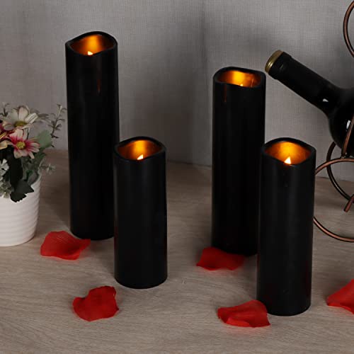 antizer Flameless Candles Led Candles Pack of 9 (H 4" 5" 6" 7" 8" 9" x D 2.2") Black Real Wax Battery Candles with Remote Timer - color: Black - Set of 9