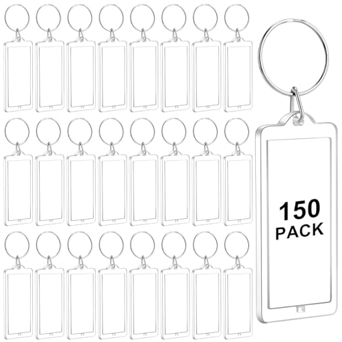 Junkin 150 Pack Acrylic Photo Keychains Clear Personalized Picture Frame Keychain Holder Blank Photo Insert Keyring DIY Favor - style: Strip