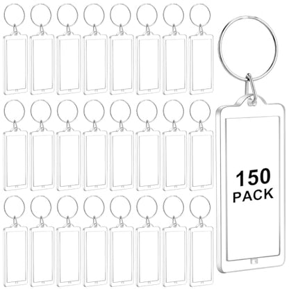 Junkin 150 Pack Acrylic Photo Keychains Clear Personalized Picture Frame Keychain Holder Blank Photo Insert Keyring DIY Favor - style: Strip