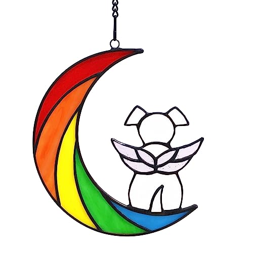 Stained Glass Rainbow Bridge White Dog Memorial Gifts for Loss of Dog Sympathy Remembrance Suncatcher, Thoughtful Pet Loss Bereavement Gifts in Memory of Pet Passing Away Window Hanging. - color: Rainbow - W