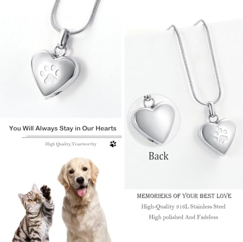 zeqingjw Pet Cremation Jewelry for Ashes Pendant Paw Print Pet Heart Urn Necklace Memorial Keepsake Jewelry for Pet/Dog's/Cat's Ashes - color: Heart-Customize