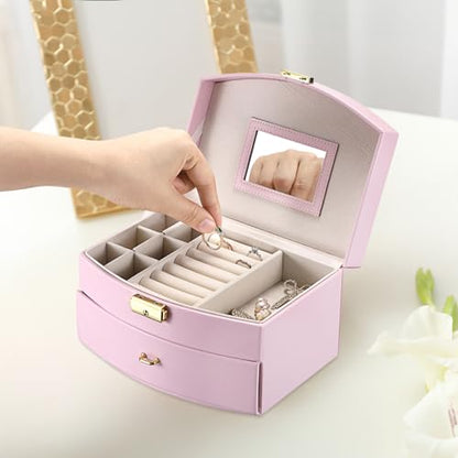 ELLDOO Musical Jewelry Box with Drawer, Pink Music Box Keepsake Box, Small Trinket Jewelry Storage Box Gift for Girls Women (Tune: You are My Sunshine) - color: Pink