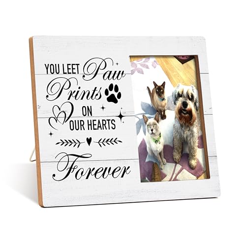 Pet Memorial Photo Frame - Paw Prints On Our Hearts Forever - Wooden Tabletop Picture Frame - Sympathy Gift For Pet Owner - 68 - style: YuHong-Photo Frame-B68