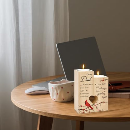 Sympathy Gifts for Loss of Dad Loved One Wooden Cardinal Candle Holders Memorial Gifts Funeral Decorations Table Decor Dad Remembrance Condolence Thinking of You Grief Presents for Loss of Father