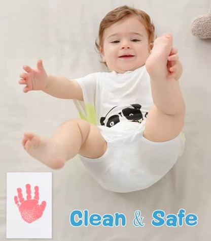 XL Size Baby Handprint Kit,Baby Footprint Kit,Newborn Gift,Keepsake | Inkless Print Kit,Safe Non-Toxic,2 Pink Ink Pads With Clean-Touch & 6 Cards,Pet Paw,Baby Footprint Frame,Pink - color: Pink