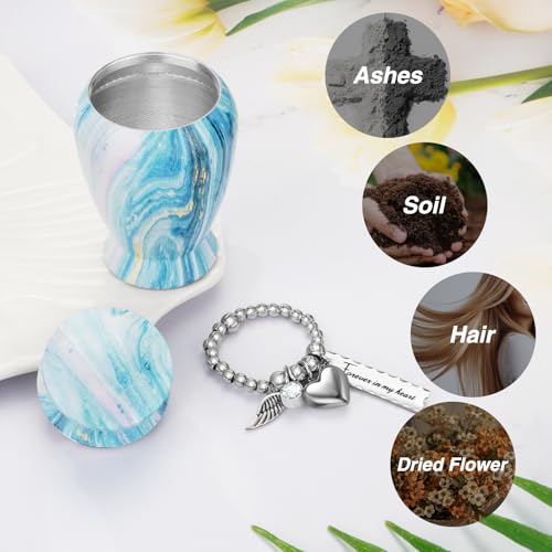 Small Urn for Human Ashes Aluminium Keepsake Memorial | Mini Urn for Ashes, Meaningful Memorial Keepsake Gift, Durable Aluminum Cremation Urn with Elegant Design - style: Blue