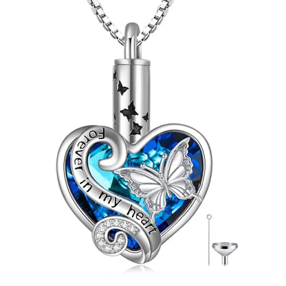 WINNICACA Silver Cremation Urn Necklaces for Ashes of Loved Ones - style: Butterfly Crystal Necklace