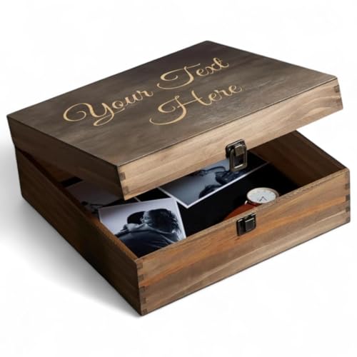 Personalized Wooden Keepsake Box, Custom Engraved Memory Box with Lid | Treasure Chest, Men's Jewelry and Letter Storage, Baby Keepsake, Wedding, Birthday, Graduation, Retirement, Time Capsule Gift - style: 1. Your Text Here