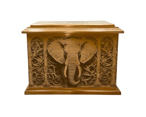 Elephant Wooden Urn for Human Ashes, Large Funeral Cremation Urn with Personlaization and Multiple Designs