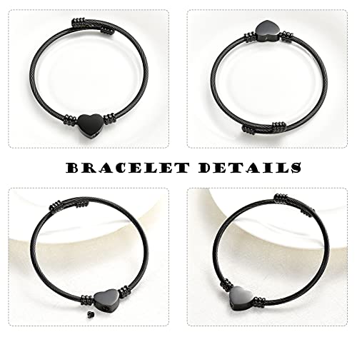 constantlife Cremation Bracelet for Ashes Memorial Jewelry Stainless Steel Heart Shape Urn Pendant Bangle Loved Ones Funeral Ashes Holder Keepsake Gift - color: A-Black