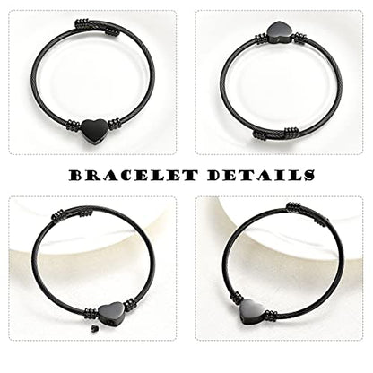 constantlife Cremation Bracelet for Ashes Memorial Jewelry Stainless Steel Heart Shape Urn Pendant Bangle Loved Ones Funeral Ashes Holder Keepsake Gift - color: A-Black