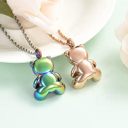 shajwo Teddy Bear Cremation Urn Necklace for Women Men | Stainless Steel Heart Memorial Urn Keepsake Locket Pendant Ash Holder - color: 2PCS Teddy Bear