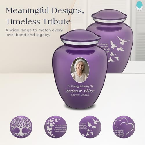 Embrace Adult Personalized Doves Cremation Urns for Human Ashes I Large Picture Purple Funeral Urn for Adult Men and Women with Double Side Engraving I 200 lbs - color: _Purple (Double Sided)