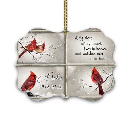 HYTURTLE Personalized Memorial Sympathy Christmas Ornament Tree Decoration | Remembrance Gifts for Family Loss of Loved One Mom Dad, Bereavement Gifts, Cardinal Birds Custom Name Aluminium Ornament - color: Heaven 3