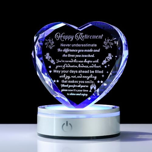 3D Crystal Heart Keepsake Retirement Gifts with LED Light Base - color: Retirement