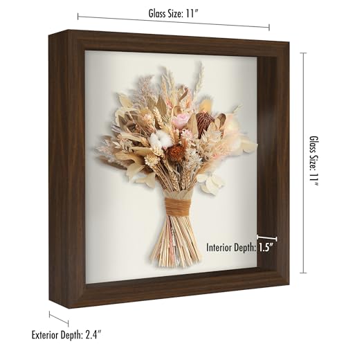 Americanflat 11x11 Shadow Box Frame with Shatter-Resistant Glass - Silhouette Collection - Large Shadow Box Display Case for Tabletop and Wall Display - Walnut with Soft Felt Back | Shatter-resistant glass, 1.5 inch interior depth, displays keepsakes, med