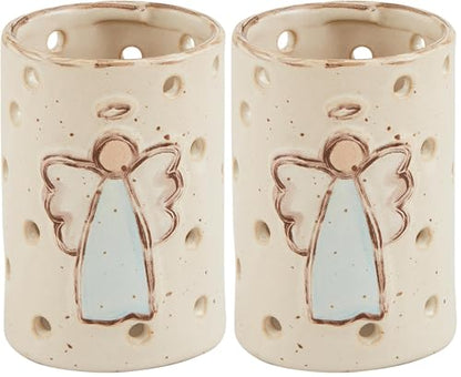Mud Pie Farmhouse Tall Angel Votive Holders, White (Pack of 2) - size: One Size (Pack of 2)