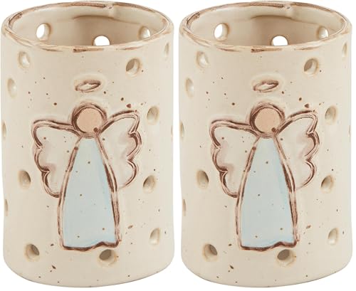 Mud Pie Farmhouse Tall Angel Votive Holders, White (Pack of 2) - size: One Size (Pack of 2)