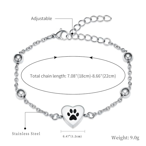 shajwo Pet Cremation Jewelry Paw Print Heart Urn Bracelet for Ashes - color: Silver
