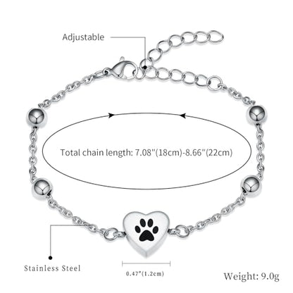 shajwo Pet Cremation Jewelry Paw Print Heart Urn Bracelet for Ashes - color: Silver