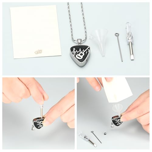 Imrsanl Guitar Pick Cremation Urn Necklace for Ashes | Stainless Steel, Memorial Pendant, Keepsake Jewelry, For Women Men - color: Silver-Guitar Pick