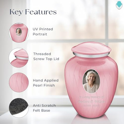 Geturns Embrace Adult Personalized Picture Cremation Urns for Human Ashes I Large Photo Pearl Light Pink Funeral Urn for Men and Women I 200 lbs - color: Pearl Pink