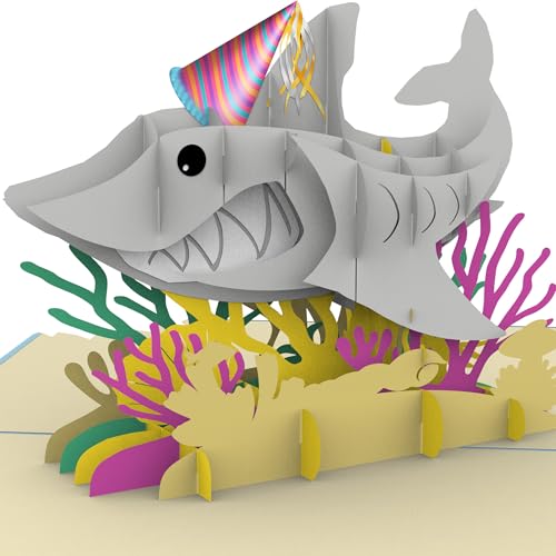 iGifts And Cards Ocean Adventure Shark 3D Pop-Up Card Jawsome Birthday 6x8 | Friend, Dad, Lifeguard, Shark Lover, Beach Lover, Funny Bday Greeting, Aquatic Party Theme, Underwater Scene, With Notecard - color: Shark Birthday