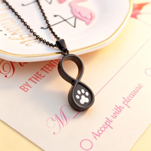 Infinity Pet Urn Necklace for Ashes Dog Cat Paw Print Eternal Love Cremation Jewelry Keepsake Ashes Necklace Stainless Steel Memorial Urn Pendant Necklace Infinite Shape Funeral Urn Necklace - color: Black