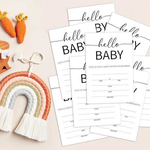 Hello Baby Baby Shower Party Invitations for Boys Girls, Baby Announcement Invite Cards, 25 Set of Fill-in Invites with Envelopes, Gender Reveal Party Supplies -B12 - color: Hello Baby