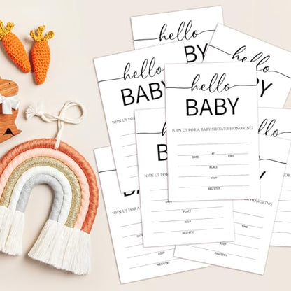 Hello Baby Baby Shower Party Invitations for Boys Girls, Baby Announcement Invite Cards, 25 Set of Fill-in Invites with Envelopes, Gender Reveal Party Supplies -B12 - color: Hello Baby