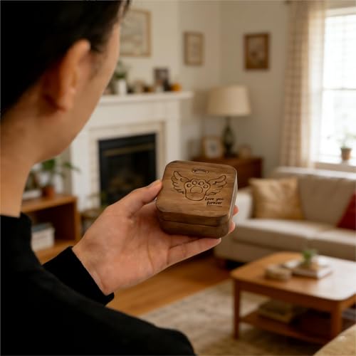Pet Memorial Keepsake for Loss of Dog or Cat, Wooden Pet Ashes Box with 3 Glass Vials, Pet Remembrance Gift for Hair, Ashes, Teeth – Pet Loss Sympathy Gifts