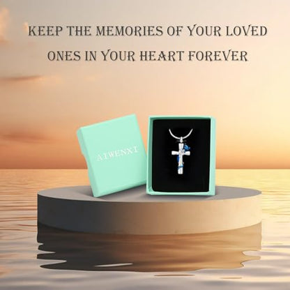 Cross Urn Necklaces for Men Women Cat Butterfly Cremation Jewelry for Ashes Stainless Steel Pet Memorial Ashes Pendant Keepsakes Jewelry - color: Blue