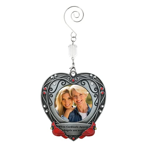 Cardinal Memorial Ornament with Photo – “When Cardinals Appear Angels are Near” Sympathy Gift, Remembrance Christmas Tree Ornament for Loss of Loved One, Pewter Memorial Keepsake with Gift Bag