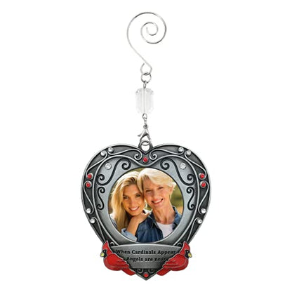 Cardinal Memorial Ornament with Photo – “When Cardinals Appear Angels are Near” Sympathy Gift, Remembrance Christmas Tree Ornament for Loss of Loved One, Pewter Memorial Keepsake with Gift Bag