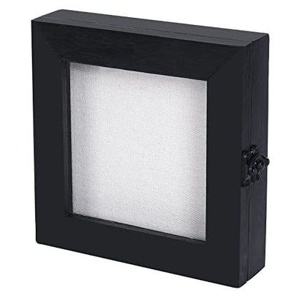 6x6 Small Shadow Box Frame with Glass, Hinged Door, Solid Wood, Black