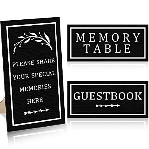 Chinco 3 Pcs Wooden Funeral Memorial Table Signs Memory Table Guestbook & Share Memories Sign Set Celebration of Life Decoration Wedding Memorial Decor - color: Black