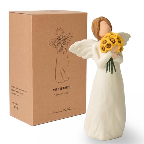 Sunflower Gifts for Women, Guardian Angel Statue Holding Sunflower Figurine | Resin Angels Decorativos Hand-Painted Collectible Sculpture, Home Decor Ornament for Thanksgiving, Mother's Day or Birthday - style: Sunflower Angel