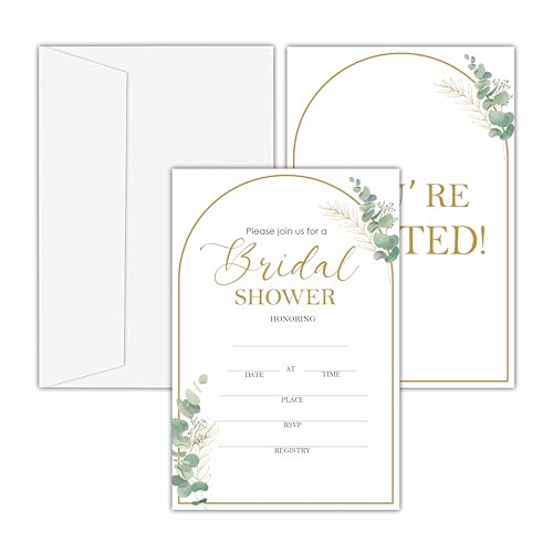 Bridal Shower Invitations, 25 Greenery Arch Invites with Envelopes for Bridal Shower Reception Engagement Party, Elegant Wedding Party Cards - B02 - style: Greenery Arch