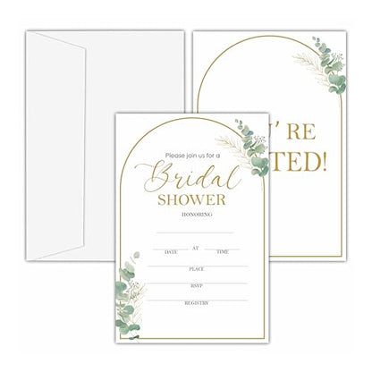 Bridal Shower Invitations, 25 Greenery Arch Invites with Envelopes for Bridal Shower Reception Engagement Party, Elegant Wedding Party Cards - B02 - style: Greenery Arch