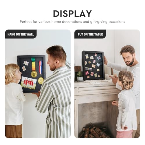 AW BRIDAL Black Shadow Box with Shelves 11x14in, Medal Frame Display Case - color: Black, size: 11x14 in