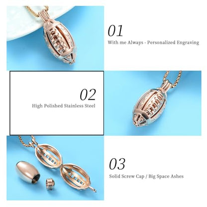 Oinsi American Football Cremation Locket Necklace For Ashes Of Loved Ones Stainless Steel Memorial Urn Jewelry Women Men Keepsake Fashion Necklace - color: All Rose Gold