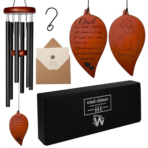 Best Memorial Wind Chimes for Loss of Father - 32.5" Long - Unique Sympathy Wind Chimes for Loss of Father - Prime Bereavement Gifts for Loss of Father - Finest Remembrance Gifts for Loss of Father - color: Black - Dad