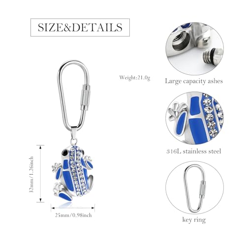 Frog Urn Necklace for Ashes Animals Cremation Jewelry Stainlee Steel Memorial Necklaces Keepsake Jewelry Ashe Holder Pendant for Human Ashes with Filling Kits - color: Blue-Keychain