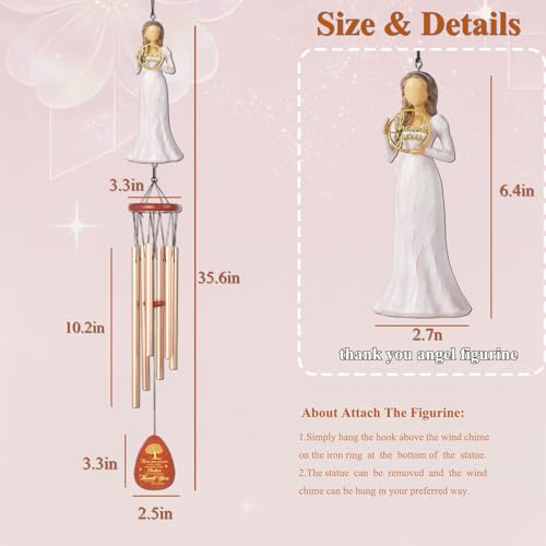 Thank You Gifts for Women,35.6" Wind Chimes with Thank You Figurine | Sympathy Gifts for Loss of Mom Father Husband,Deep Tone Wind Chimes,Soothing Remembrance Windchime for Outdoor Garden Patio